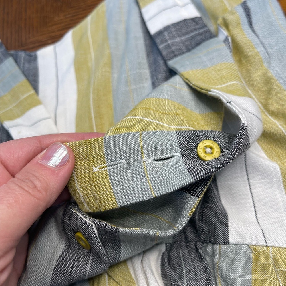 RVCA Striped Crop Top Womens Yellow Grey White Button Back Ruffle Hem Tank (958) - Picture 6 of 12